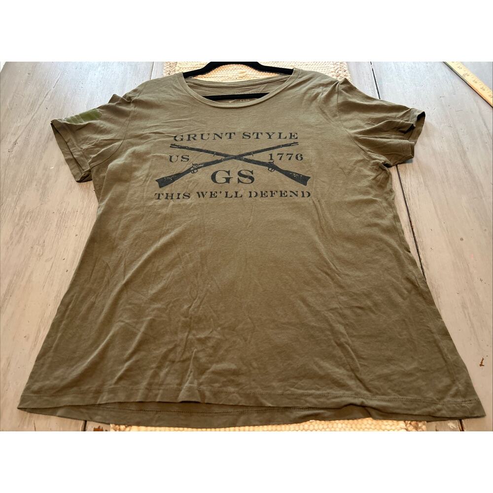 Grunt Style Army Green This We’ll Defend Women’s T Shirt Sz XXXL Flag Logo